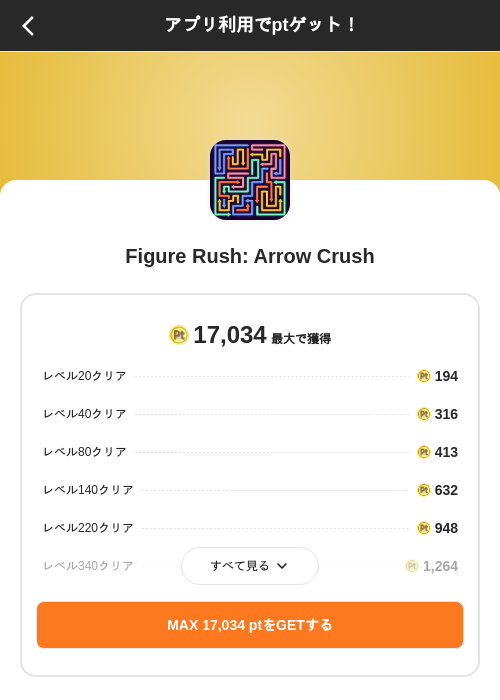 Figure Rush: Arrow Crushの掲載記録画像（ポイントインカム（SKYFLAG）・2026年10月20日）