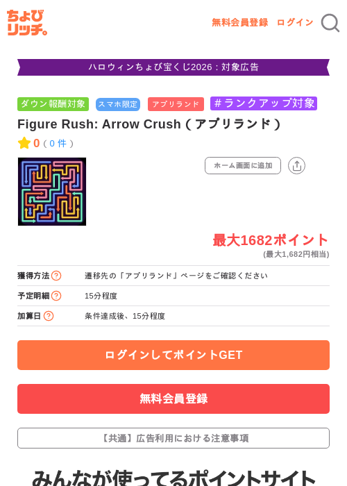 Figure Rush: Arrow Crush（アプリランド）の掲載記録画像（ちょびリッチ・2026年10月20日）