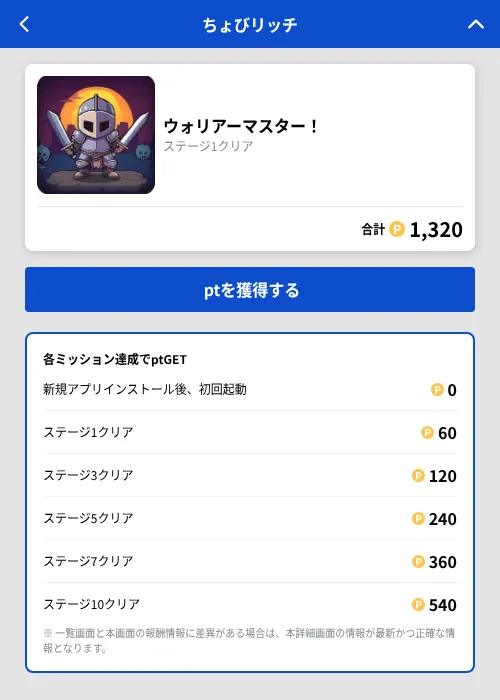 ウォリアーマスター！の掲載記録画像（ちょびリッチ（GF Rewards）・2026年10月20日）