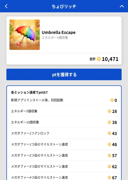 Umbrella Escapeの掲載記録画像（ちょびリッチ（GF Rewards）・2026年10月20日）