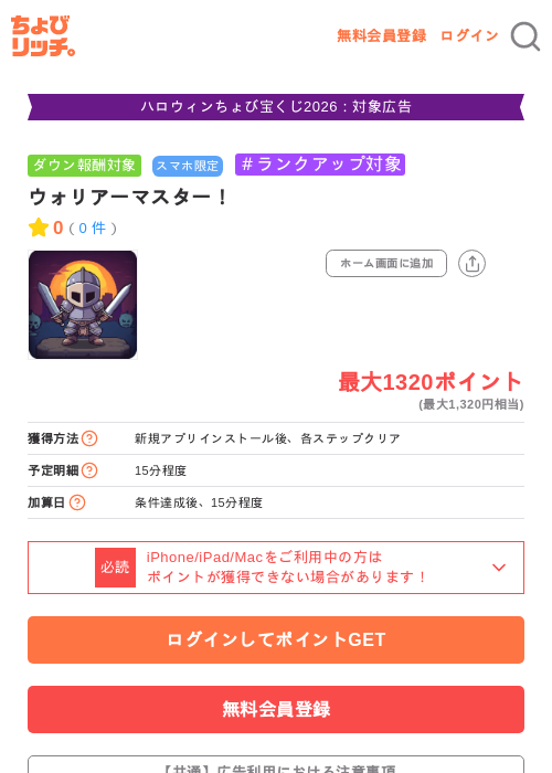 ウォリアーマスター！の掲載記録画像（ちょびリッチ・2026年10月21日）