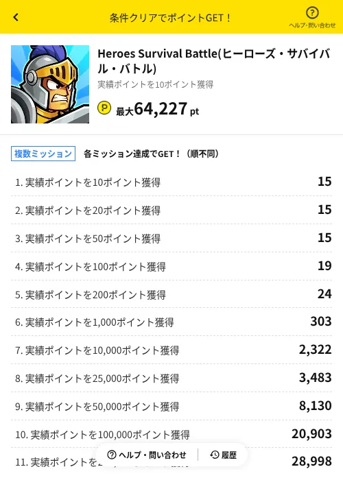Heroes Survival Battle(ヒーローズ・サバイバル・バトル)の掲載記録画像（ハピタス（AppDriver）・2026年10月21日）