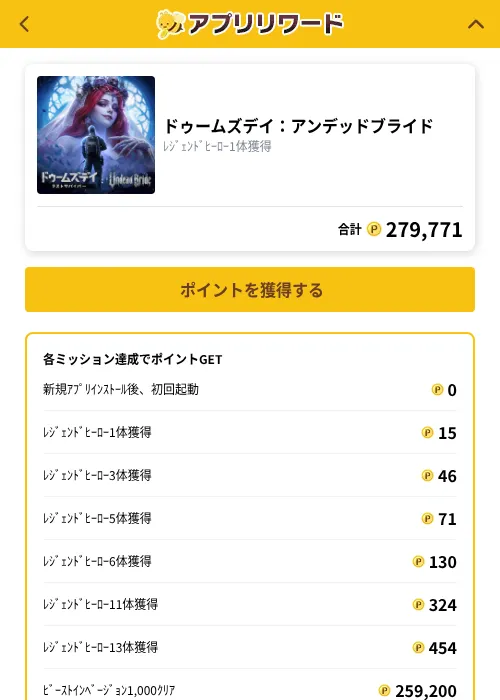 ドゥームズデイ：アンデッドブライドの掲載記録画像（ポイ活倶楽部（GF Rewards）・2026年10月22日）