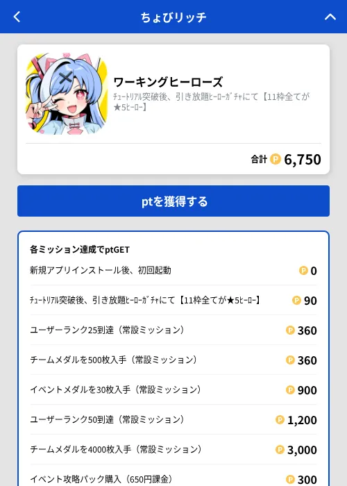 ワーキングヒーローズの掲載記録画像（ちょびリッチ（GF Rewards）・2026年10月22日）