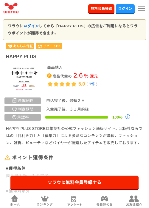 HAPPY PLUS の掲載記録画像（ワラウ・2026年10月22日）