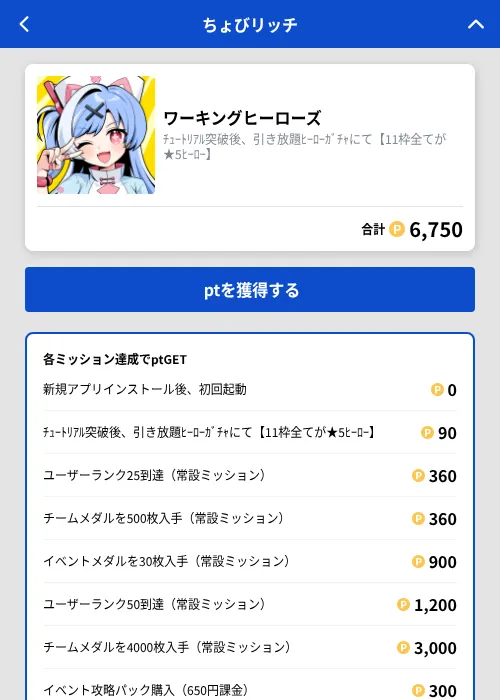 ワーキングヒーローズの掲載記録画像（ちょびリッチ（GF Rewards）・2026年10月22日）