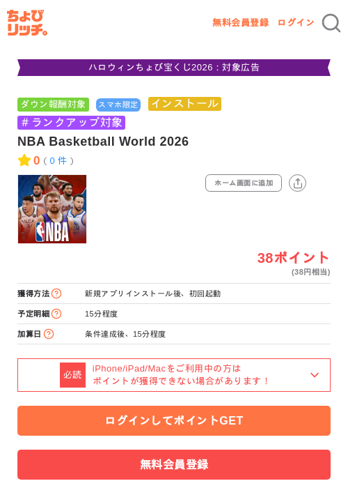 NBA Basketball World 2026の掲載記録画像（ちょびリッチ・2026年10月23日）