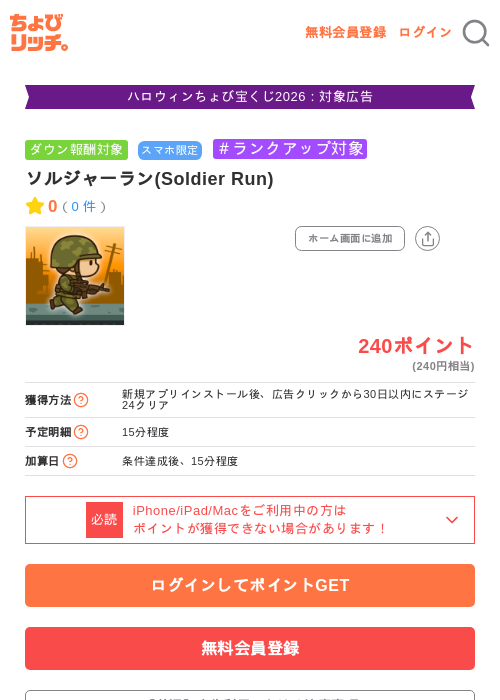 ソルジャーラン(Soldier Run)の掲載記録画像（ちょびリッチ・2026年10月23日）