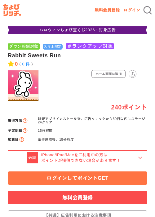 Rabbit Sweets Runの掲載記録画像(ちょびリッチ・2026年10月24日)
