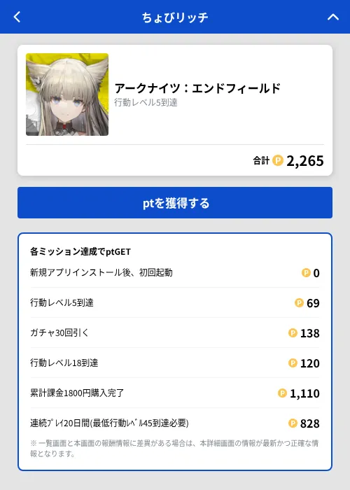 アークナイツ：エンドフィールドの掲載記録画像（ちょびリッチ（GF Rewards）・2026年10月23日）