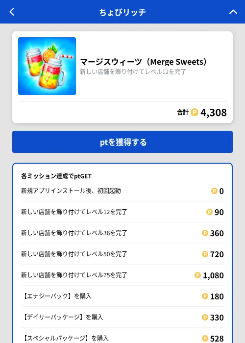 マージスウィーツ（Merge Sweets）の掲載記録画像（ちょびリッチ（GF Rewards）・2026年10月24日）