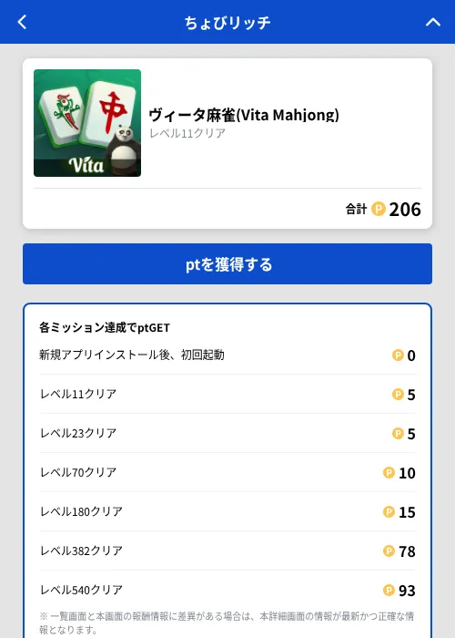 ヴィータ麻雀(Vita Mahjong)の掲載記録画像（ちょびリッチ（GF Rewards）・2026年10月26日）
