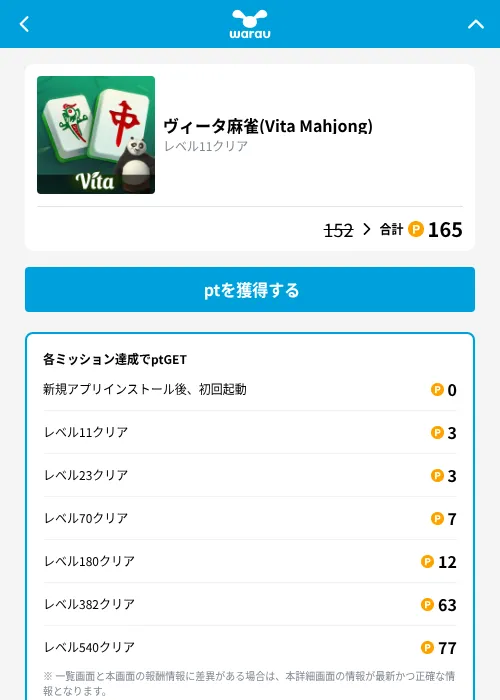 ヴィータ麻雀(Vita Mahjong)の掲載記録画像（ワラウ（GF Rewards）・2026年10月26日）