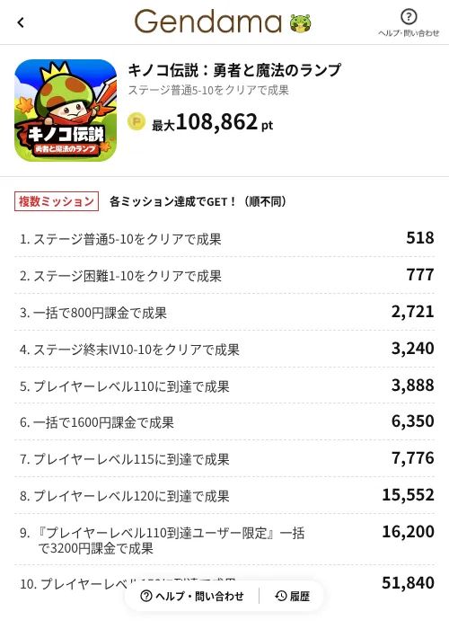 キノコ伝説：勇者と魔法のランプの掲載記録画像（げん玉（AppDriver）・2026年10月27日）