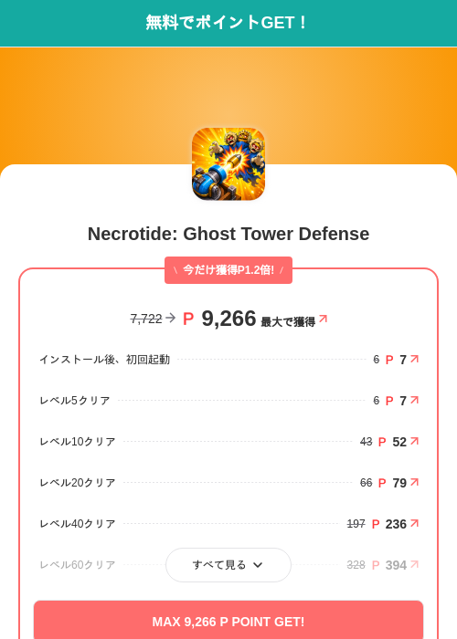 Necrotide: Ghost Tower Defenseの掲載記録画像（モッピー（SKYFLAG）・2026年10月28日）