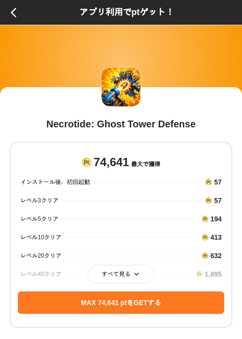 Necrotide: Ghost Tower Defenseの掲載記録画像（ポイントインカム（SKYFLAG）・2026年10月28日）