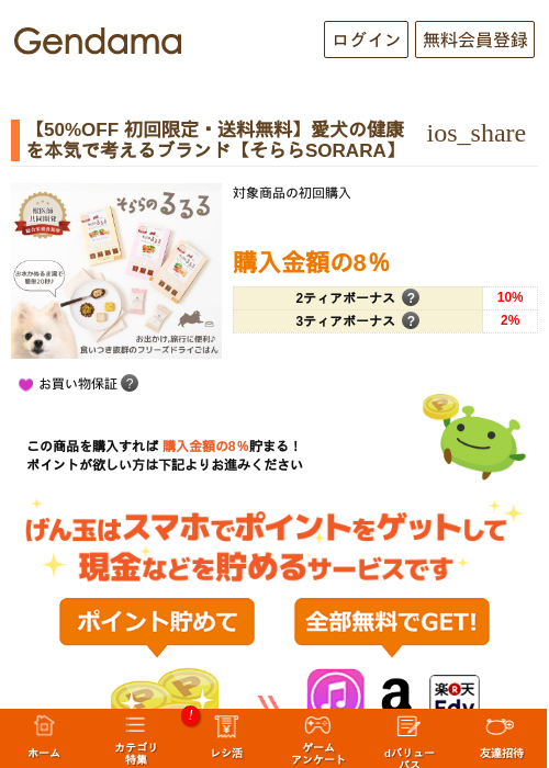 【50%OFF 初回限定・送料無料】愛犬の健康を本気で考えるブランド【そららSORARA】の掲載記録画像（げん玉・2026年10月29日）