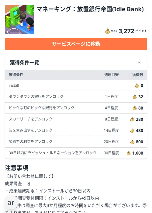 マネーキング：放置銀行帝国(Idle Bank)の掲載記録画像（ちょびリッチ（Zucks）・2026年10月29日）